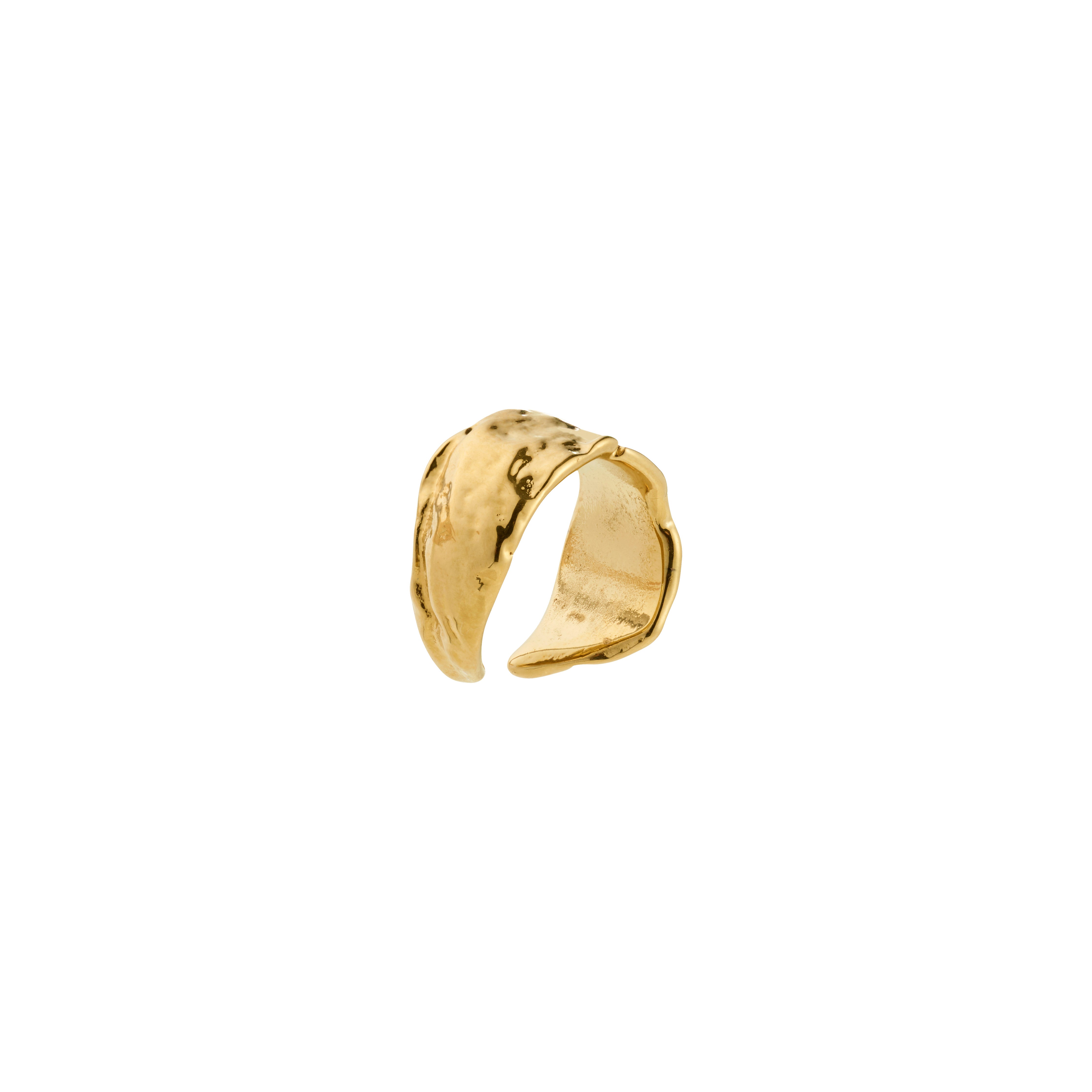 INSTANT ear cuff gold-plated, featuring a hammered texture and adjustable open-band design, embodies chic, minimalist style with eco-friendly craftsmanship from Pilgrim's Danish jewelry collection.