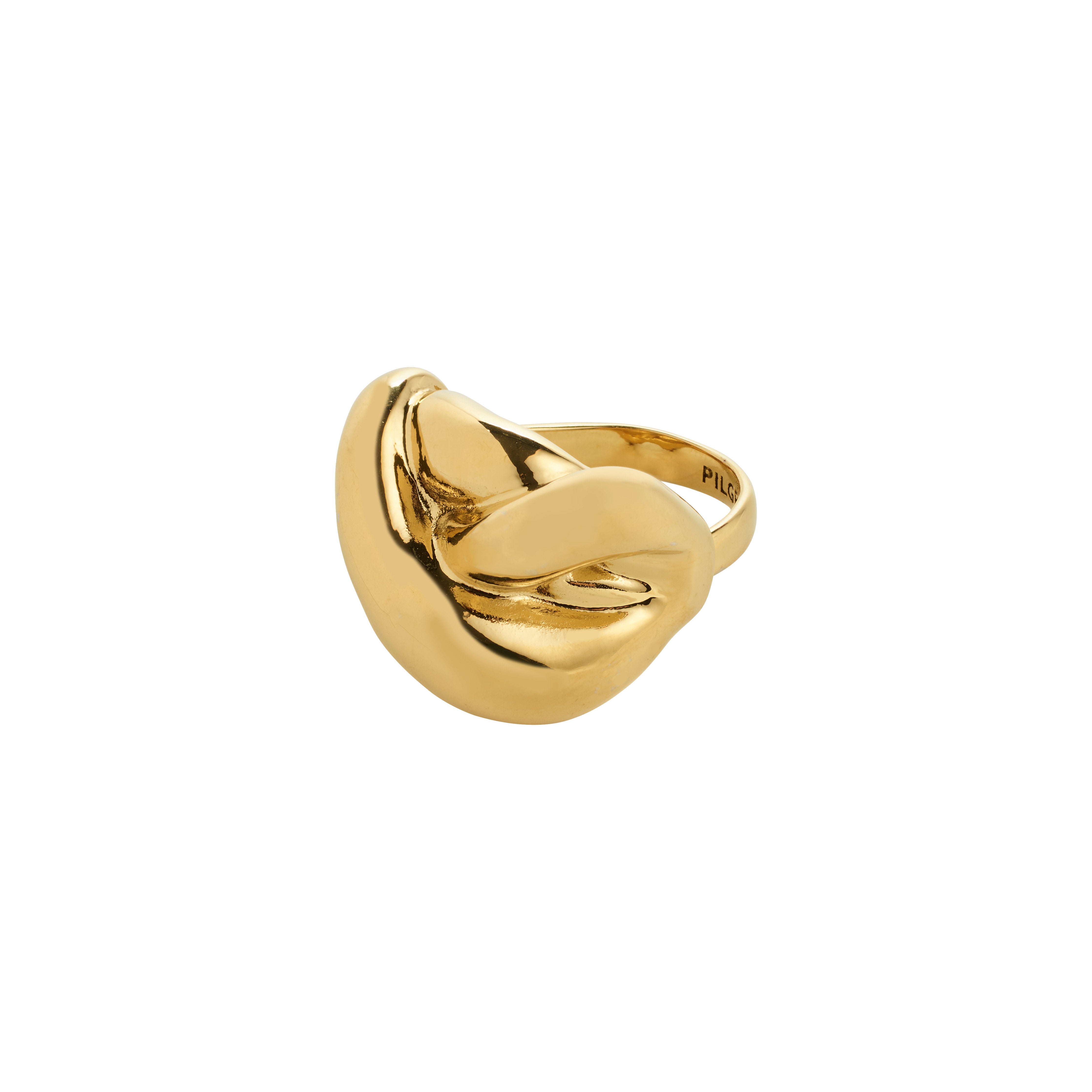 Gold-plated UNFOLD ring with an organic knot design, showcasing Pilgrim's artistic and sustainable style, ideal for expressing personal flair and confident elegance.