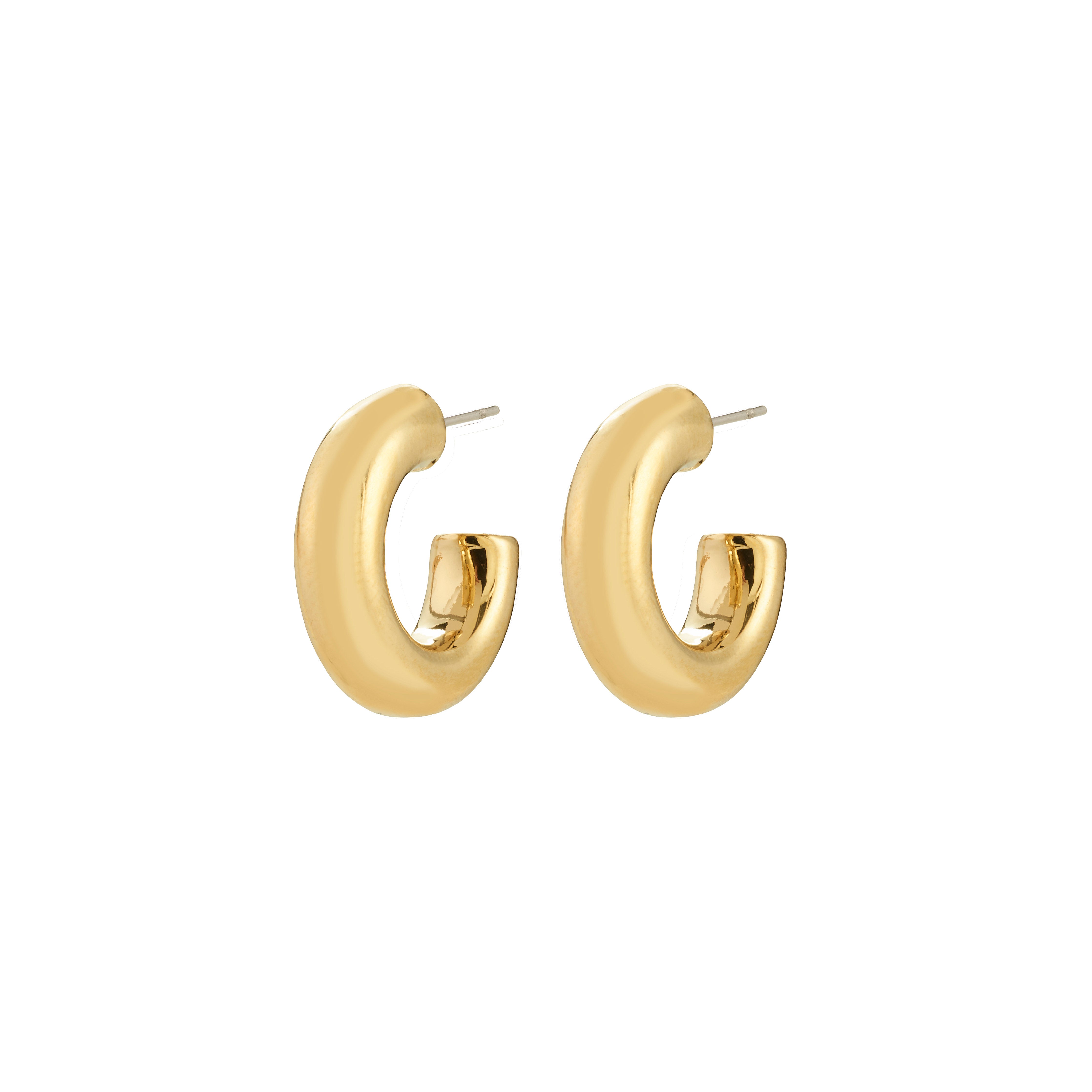 PHASE small hoops gold-plated, chunky C-shaped design with straight post backings, perfect for a refined look, crafted from 99% recycled materials.