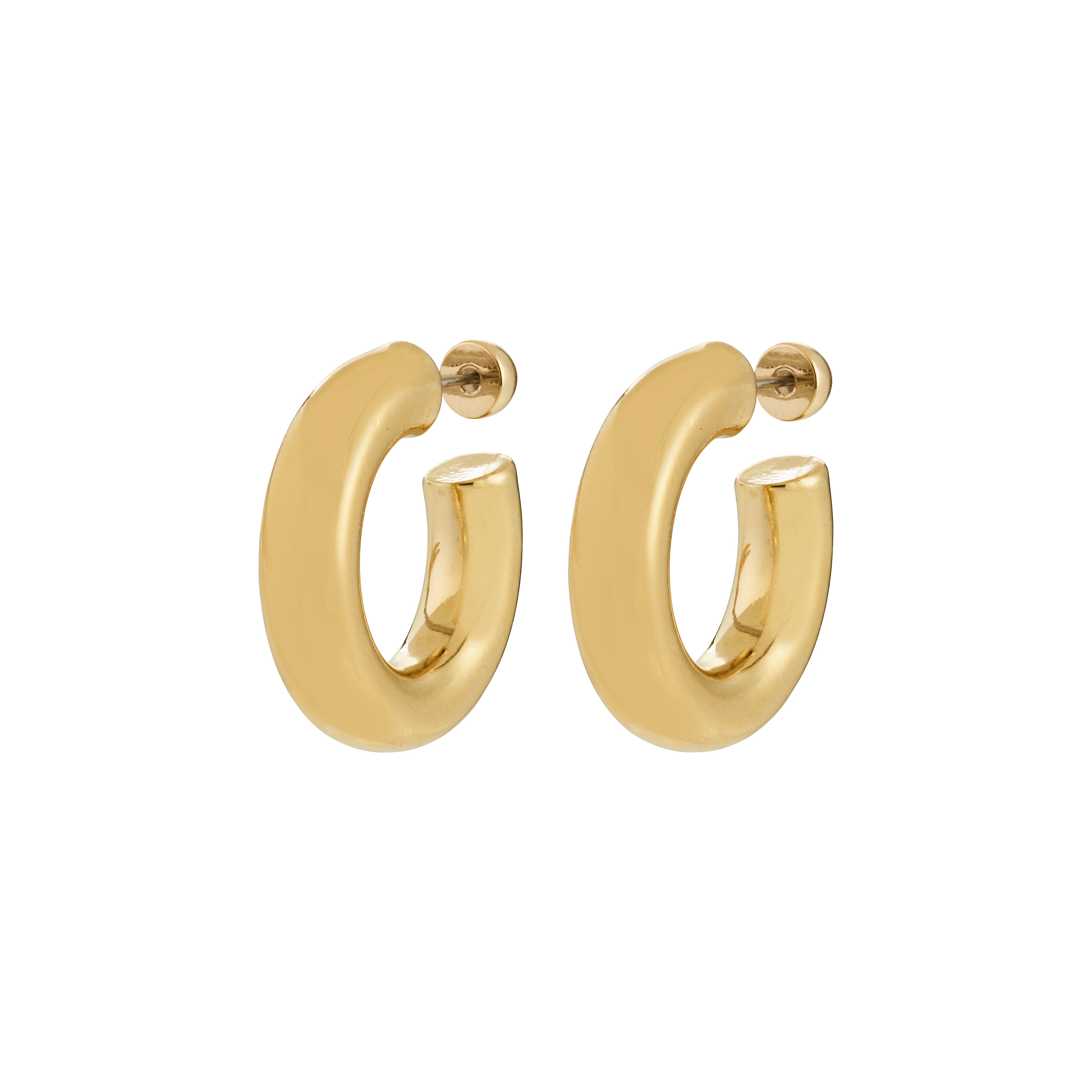 PHASE large hoops gold-plated, chunky C-shaped gold earrings with a polished finish, featuring a straight post and push-back closure, embodying Pilgrim's timeless yet trendy style.