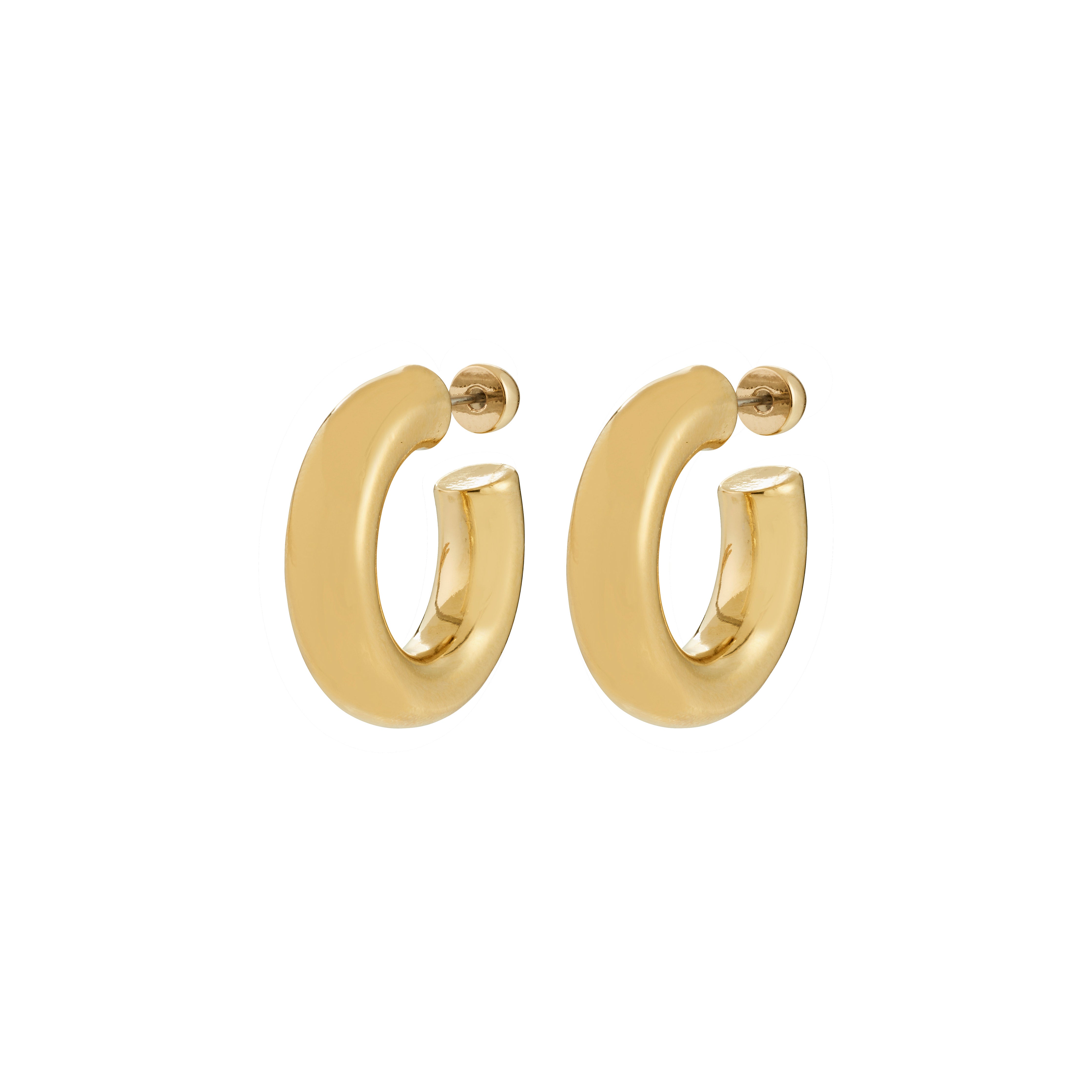 PHASE medium hoops gold-plated, chunky semi-circular design, showcasing quiet luxury and eco-conscious fashion, perfect for autumn styles and enhancing a polished, refined look.