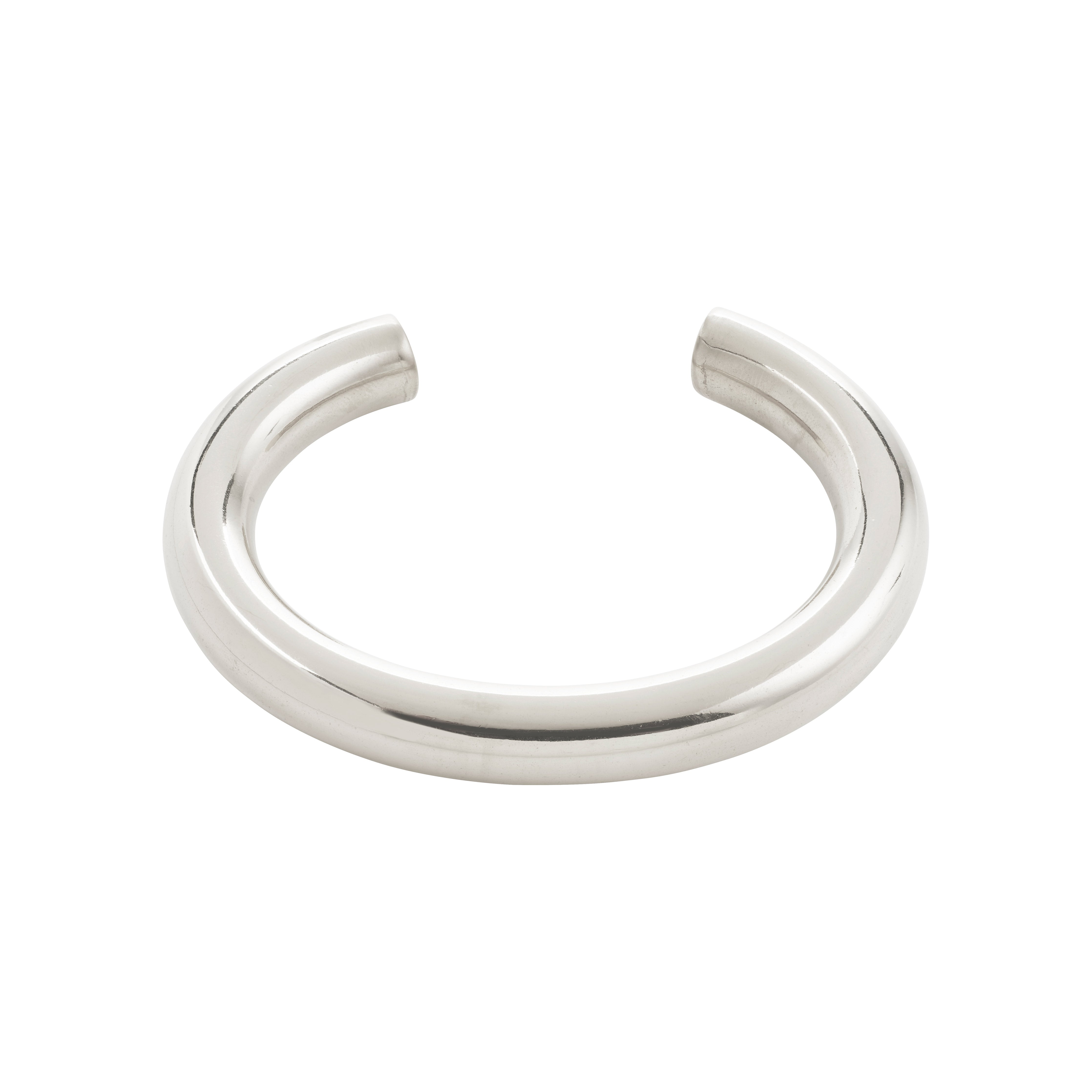 PHASE bangle silver-plated, a polished, open-ended cuff bracelet with a chunky, sleek design, embodying strength and style, crafted from 99% recycled material.