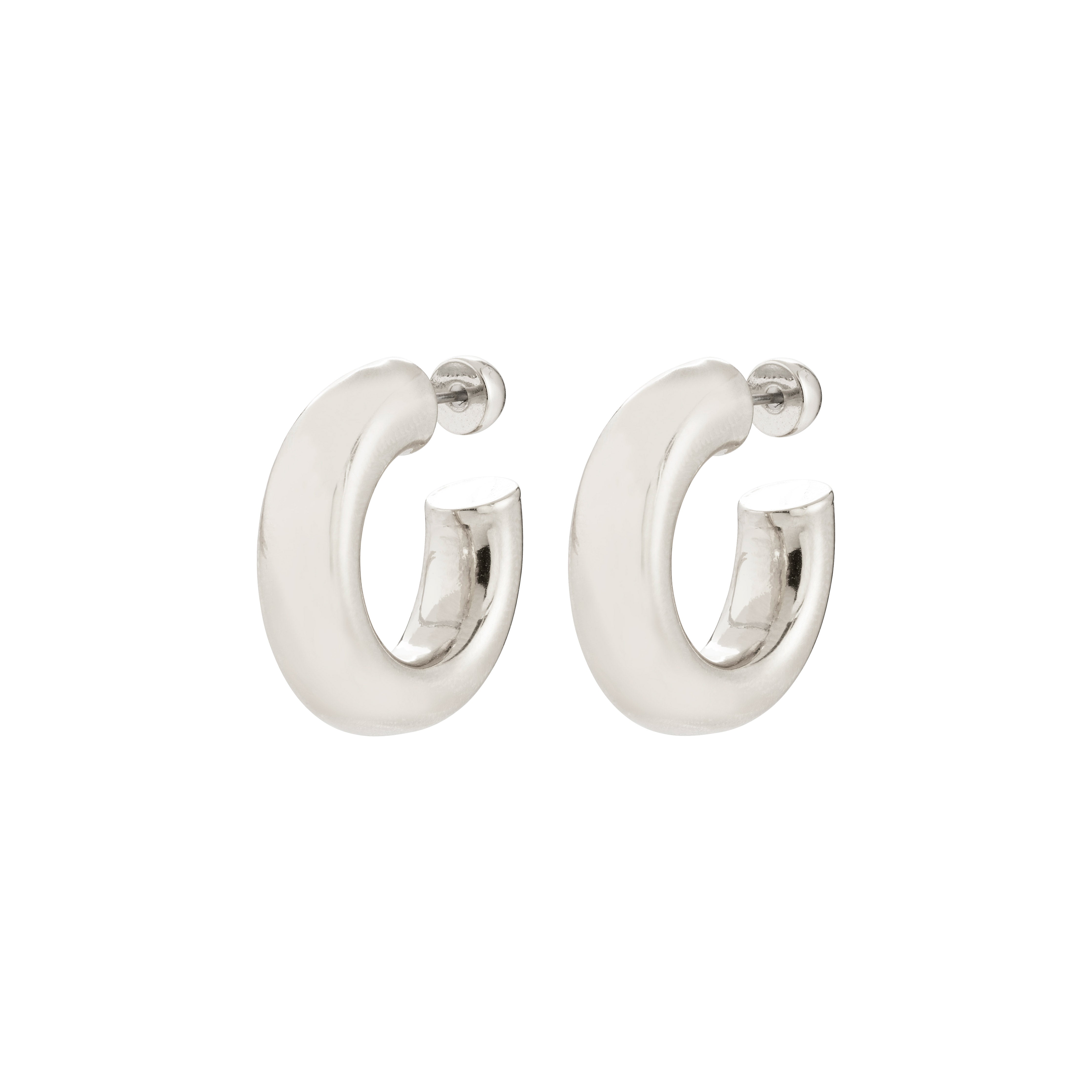 PHASE medium hoops silver-plated, chunky huggie-style earrings, offering a refined, luxurious look, crafted from 99% recycled materials by Pilgrim.