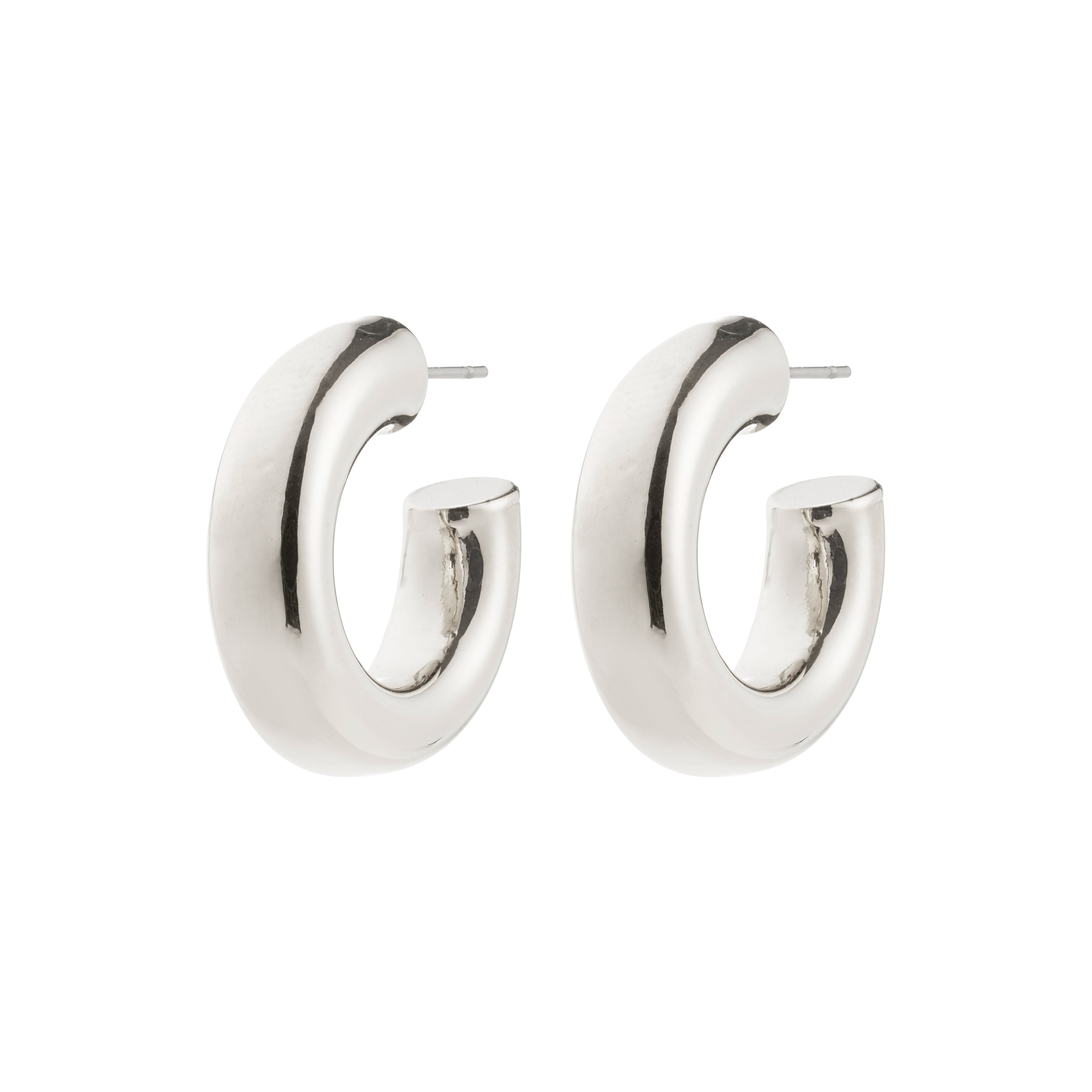 PHASE medium hoops, silver-plated, with a chunky, crescent silhouette, offering quiet luxury and crafted from 99% recycled materials, ideal for a refined, polished look.
