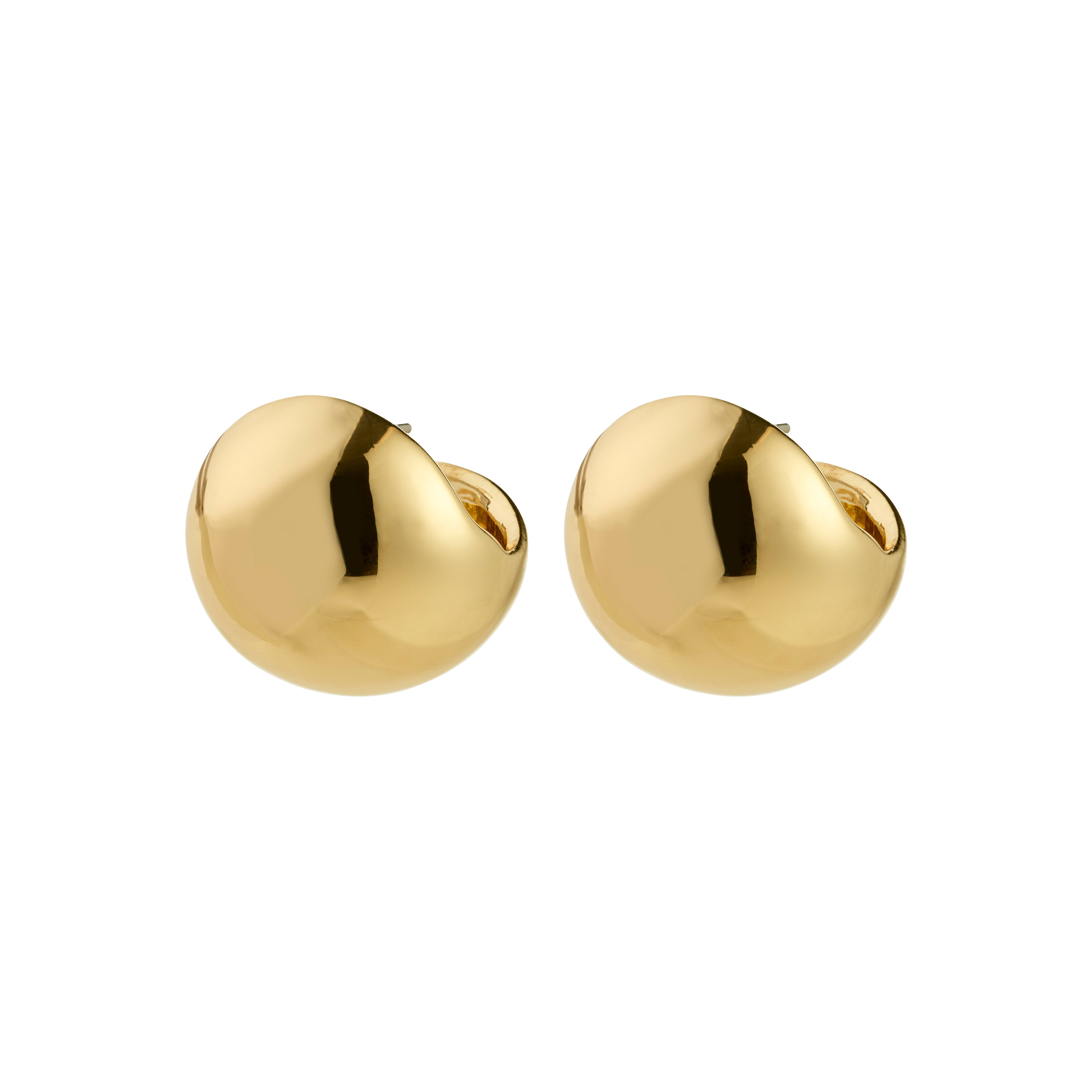 JACE earrings: Gold-plated, polished stud earrings with a smooth, bubble dome design, reflecting a high-shine finish, crafted from 99% recycled materials.