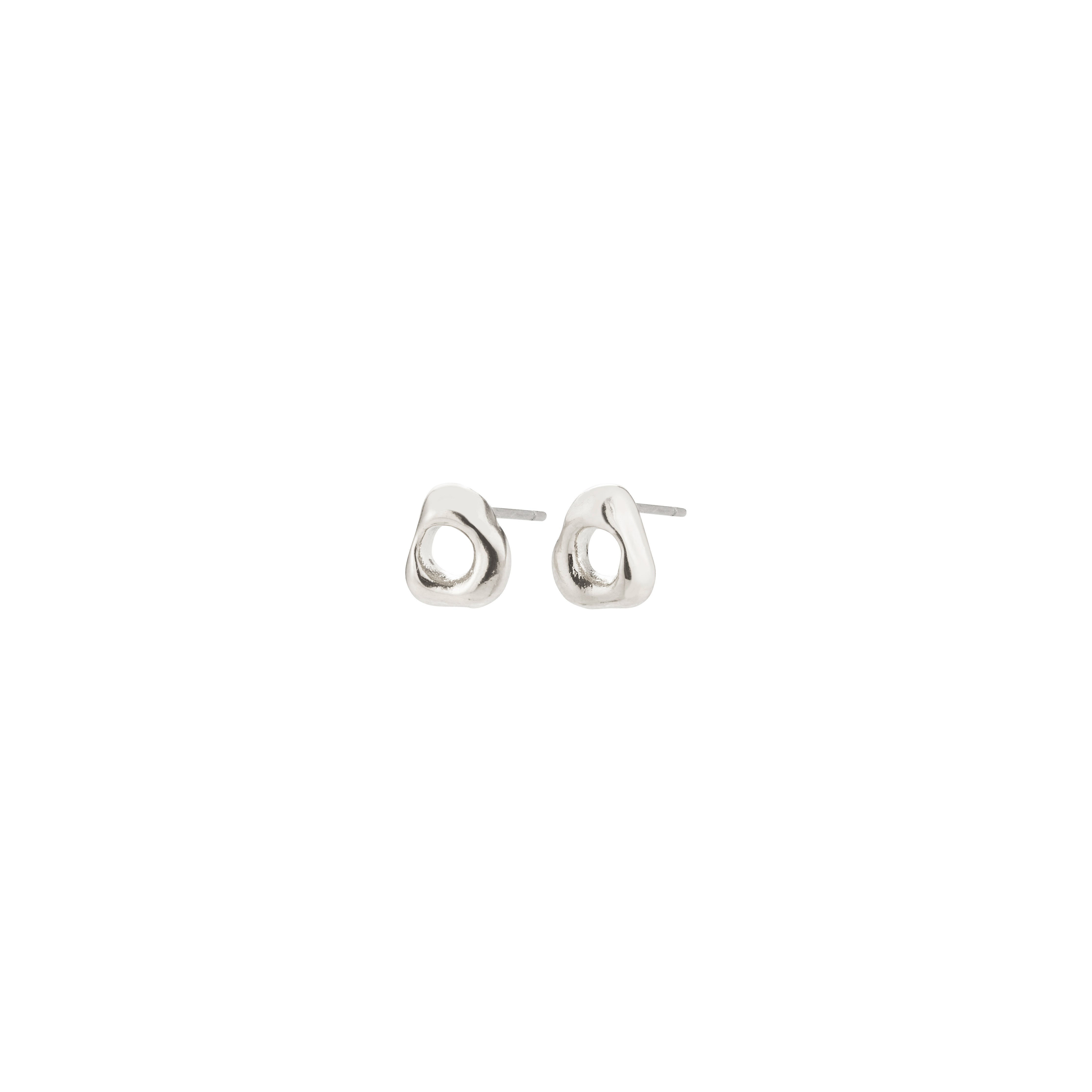 FREE earrings silver-plated: Small, silver-tone stud earrings with irregular, organically shaped loops and hollow centers, inspired by hagstones for a natural, raw look.