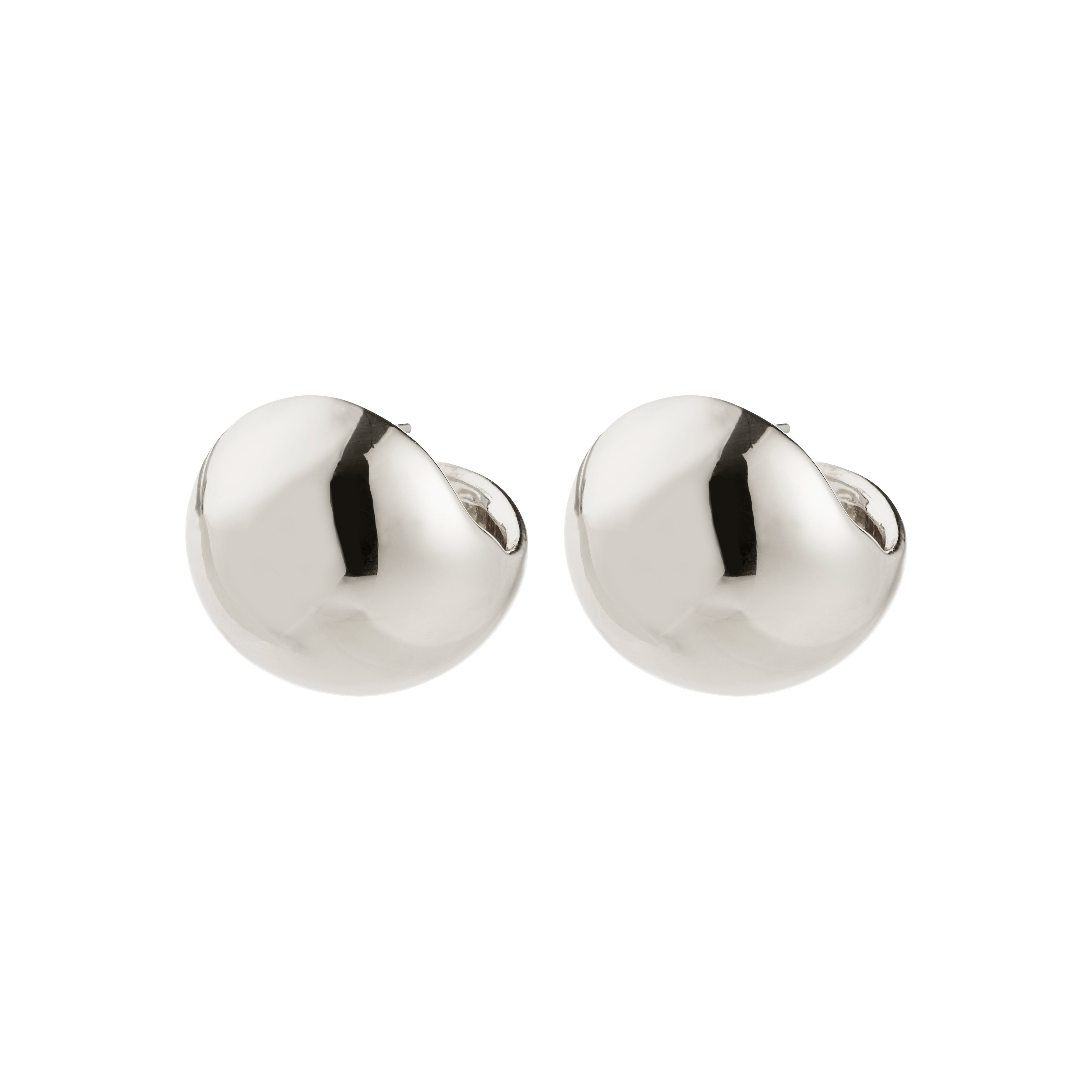 JACE earrings silver-plated, featuring polished, bean-shaped bubble domes, offering a vintage twist for everyday style, crafted from 99% recycled materials by Pilgrim.